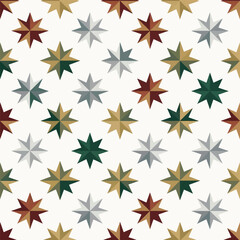 Obraz premium Festive christmas stars seamless pattern on white background for gift wrapping