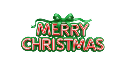 3D "Merry Christmas" Text with Candy Cane Stripes and Green Bow