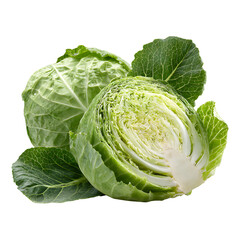 Obraz premium Fresh green cabbage with leaves isolated on transparent background