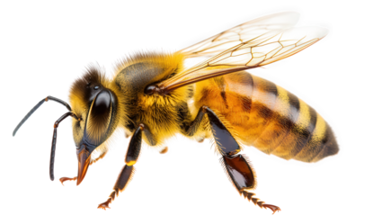 A detailed closeup of a bee, isolated on transparent background the bee is a vital pollinator, playing a crucial role in the ecosystem and food production