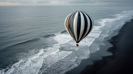 Striking Hot Air Balloon Over Ocean Waves