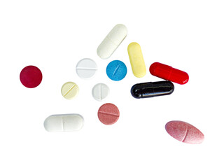 set of medical pills isolated on white background