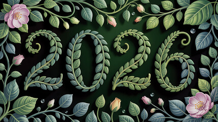 Elegant 2026 floral design featuring leafshaped numbers and pastel flowers against a perfect for new year greetings invitations and seasonal decorations for print and web