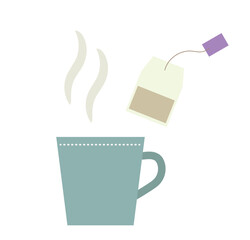 温かい紅茶のマグカップとティーバッグのイラスト素材