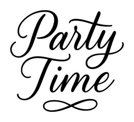 Fototapeta premium Elegant script lettering displaying 'party time' in black