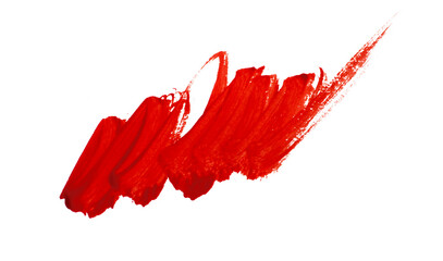 Hand drawn red paint stroke isolated on white or transparent background