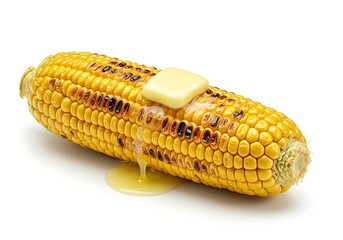 Grilled Corn on the Cob with Butter on White Background 