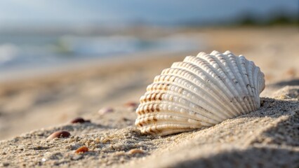 Close-Up of Seashell on Sandy Beach at Sunset