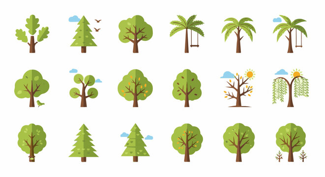 Stylized trees offer a simple, charming botanical collection. Use these illustrations to add a touch of nature to your designs or projects.