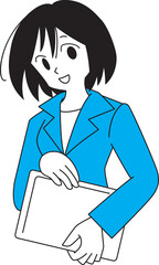  パソコンを抱える笑顔のスーツ姿の女性