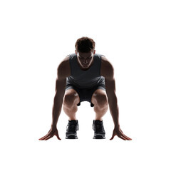 Determined Athlete in Starting Position, Ready to Run