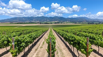 Panoramic Vineyard Landscape with Mountain View