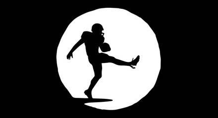 Dynamic football player silhouette kicking ball, capturing athletic power and sporting action.
