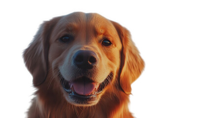 Fototapeta premium A closeup portrait of a golden retriever isolated on transparent background, showcasing its endearing expression and warm, golden fur, creating a heartwarming image of companionship