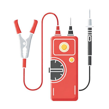 Red Multimeter With Alligator Clip And Probe electrical tester voltage meter isolated on a transparent background