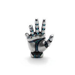 Robotic hand reaching forward, isolated on pure white background.