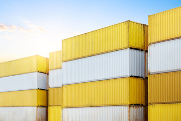 Stacked of Shipping Cargo Containers. Handling of Logistic Transportation Industry. Cargo Container ships, Global Business Shipping Import-Export. Warehouse Port. Logistics Transport.	
