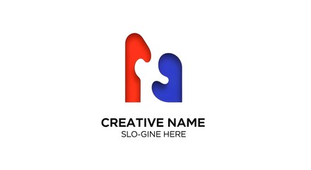 Abstract red and blue logo with the text CREATIVE NAME SLOGAN HERE on white background