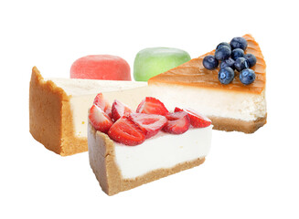 cheesecake slices with various toppings