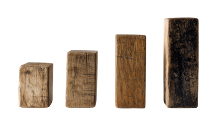 Four wooden blocks, progressively larger, showing natural wood grain