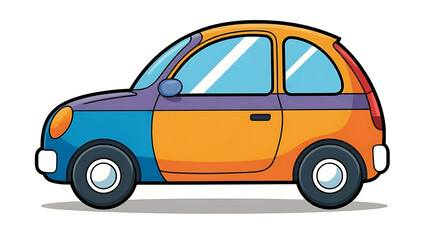 Obraz premium A bright cartoon illustration of a multi-colored car with blue, purple, and orange sections.