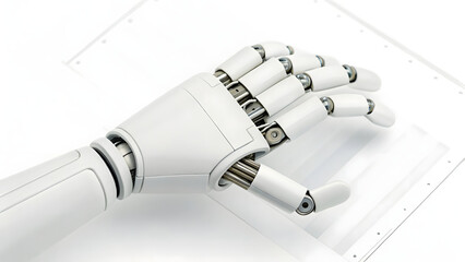 robotic hand design for medical industry technology with a paper, showing a close-up of a microscope and clamp