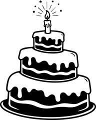 Joyful tiered birthday cake with lit candle and festive sparkles, perfect for celebrations