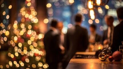 Office party celebrating Christmas in festive atmosphere with decorations  