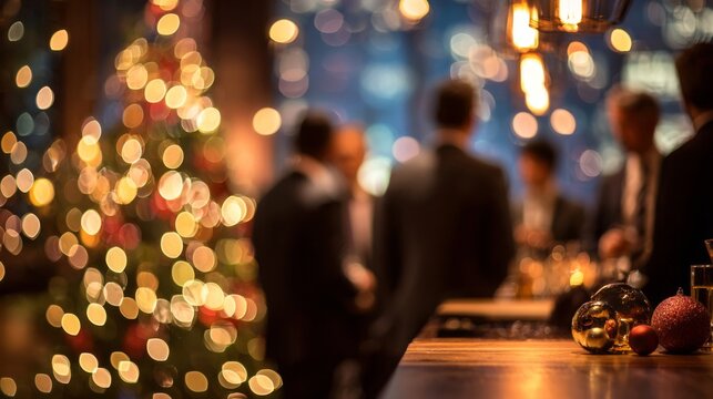 Office party celebrating Christmas in festive atmosphere with decorations  