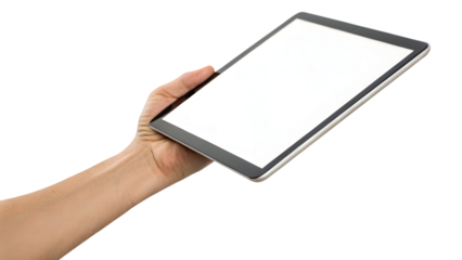 Hand holding a blank digital tablet to display your business information