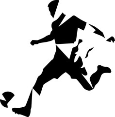 Dynamic soccer player kicking ball in bold abstract style, action sport athlete silhouette