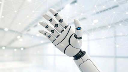 abstract background with robotic hand and data connection lights