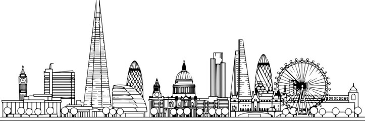 Iconic London skyline silhouette showcases famous landmarks for travel and business inspiration