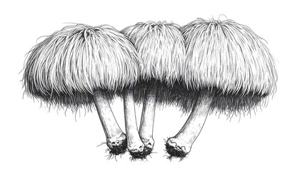 Obraz premium Three mushrooms in a graphic drawing