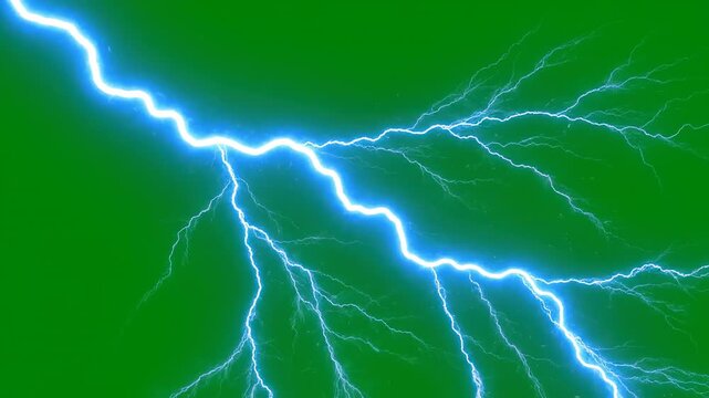 Intricate network of yellow lightning veins spreading and crackling across the frame on a green screen energy burst, green screen, thunder