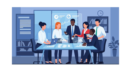 Business Team Collaboration and Data Analysis in a Modern Office Environment