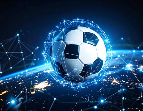 Soccer ball in space over Earth