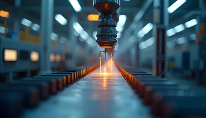 Illustration of automated machinery running on a production line in an industrial factory.