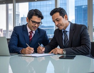 Hispanic Businessman Signing Contract in Office