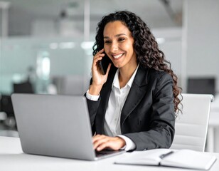 Hispanic Businesswoman on Office Phone Call