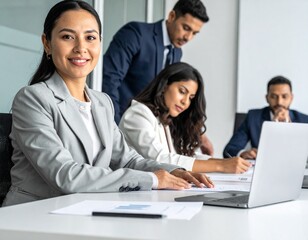 Hispanic Team Preparing Office Boardroom Meeting