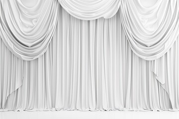 A white draped curtain backdrop, ideal for theatrical performances or presentations.