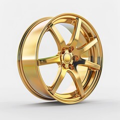 A shiny gold alloy wheel showcasing a modern design for vehicles.