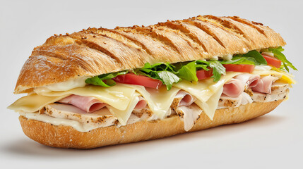 Delicious baguette sandwich with melted cheese