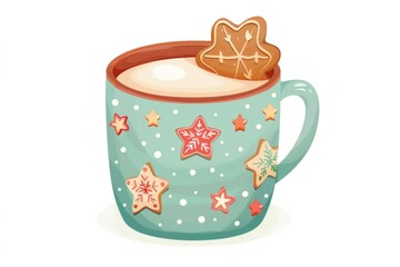 Christmas hot drink in colorful mug illustration gingerbread christmas.