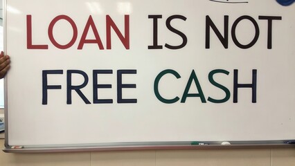 Educational Message Highlighting the Importance of Understanding Loans and Financial Responsibility in Red and Black Text