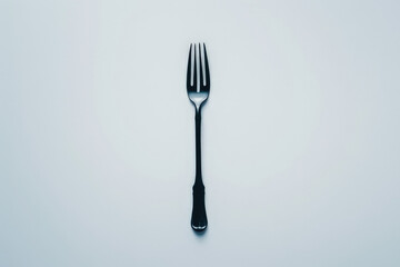 A simple black fork placed on a light background, emphasizing its design and function.