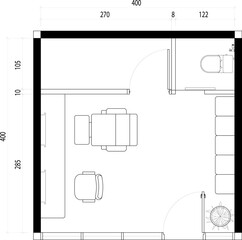 Compact Barbershop Room Floor Plan Lines Black. 5