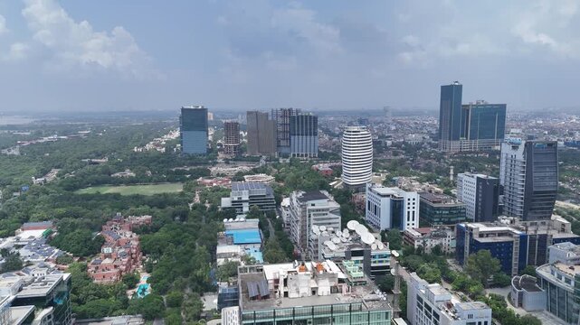 Aerial view of Noida Film city building in Noida, Uttar Pradesh, India