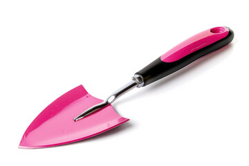 A pink-handled garden trowel designed for planting and digging in soil.
